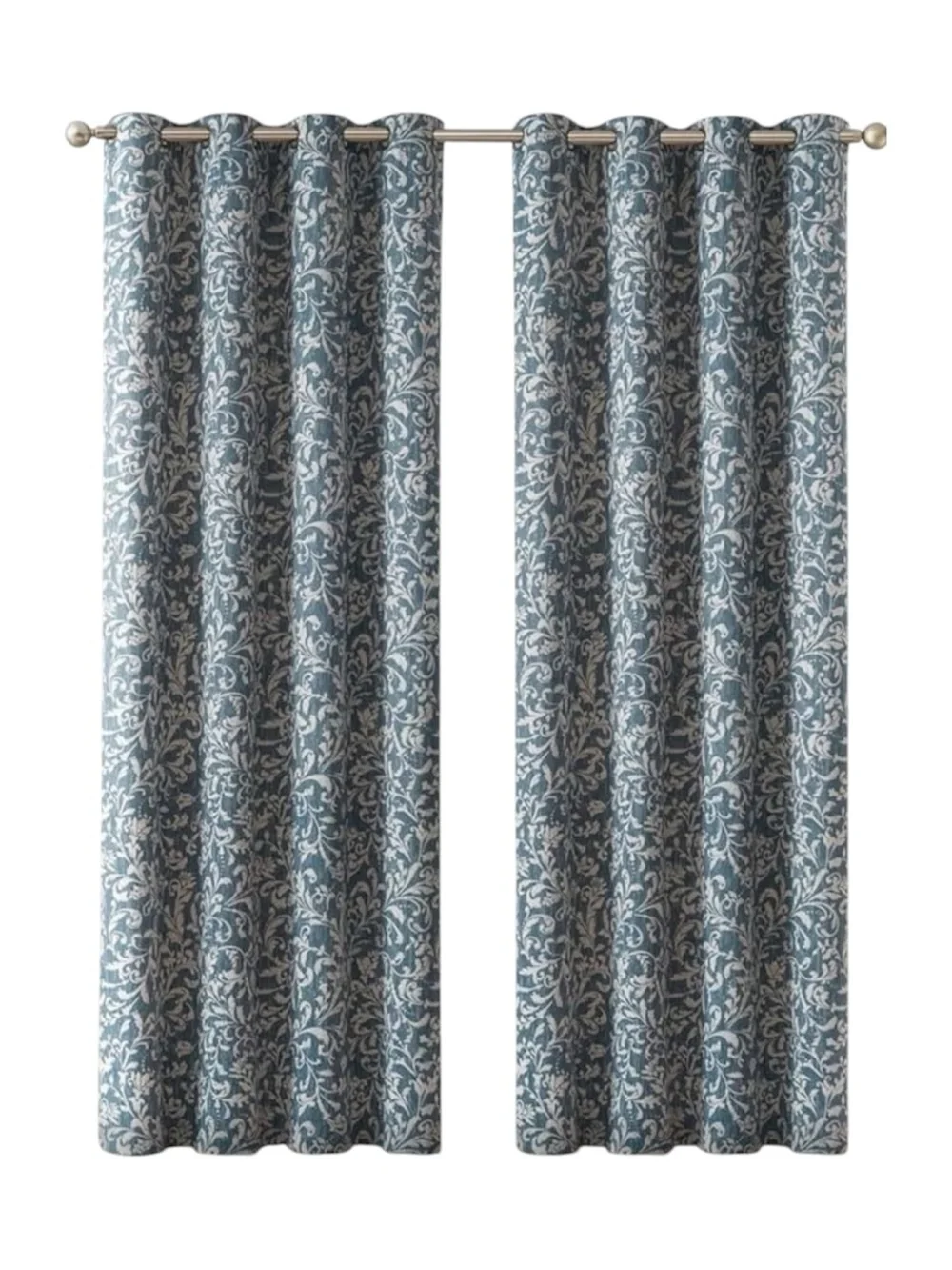 Blue White Scroll Floral Patterned 80% Blackout Curtain Panels 52 X 90